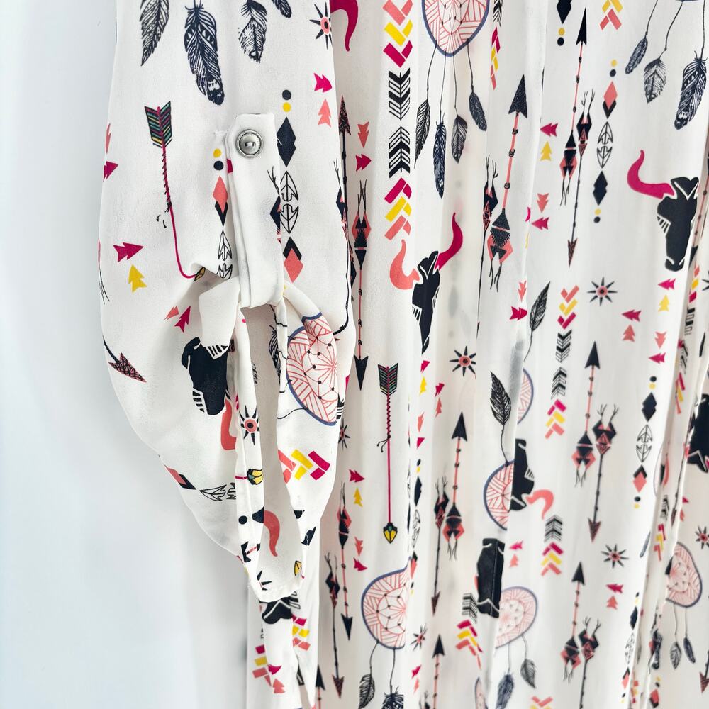 Vision Boho Dreamcatcher Arrow Bull Kimono Open Front Long Cardigan Size M - Picture 4 of 5